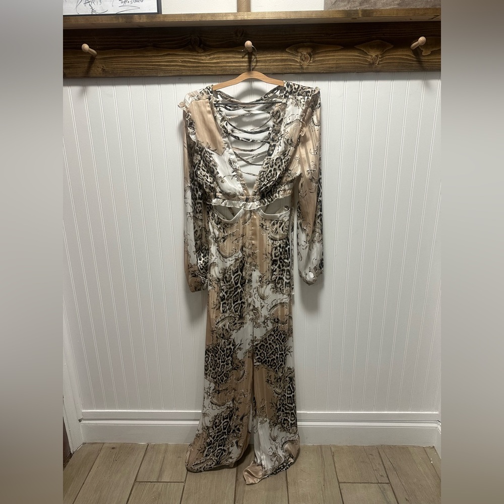 Blithe Los Angeles animal print cutout wide leg jumpsuit sz M date night